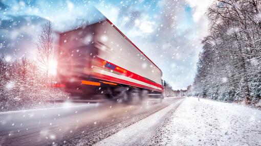 EMS delivery lorry in snow